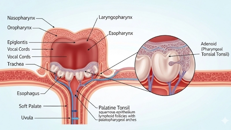  Cấu trúc sinh học cơ thể của vùng họng và amidan