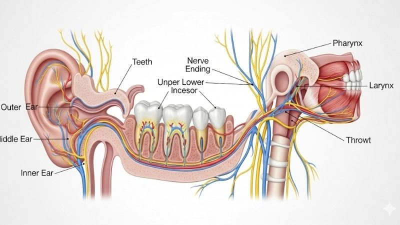  Sự liên kết thần kinh giữa tai, răng và họng