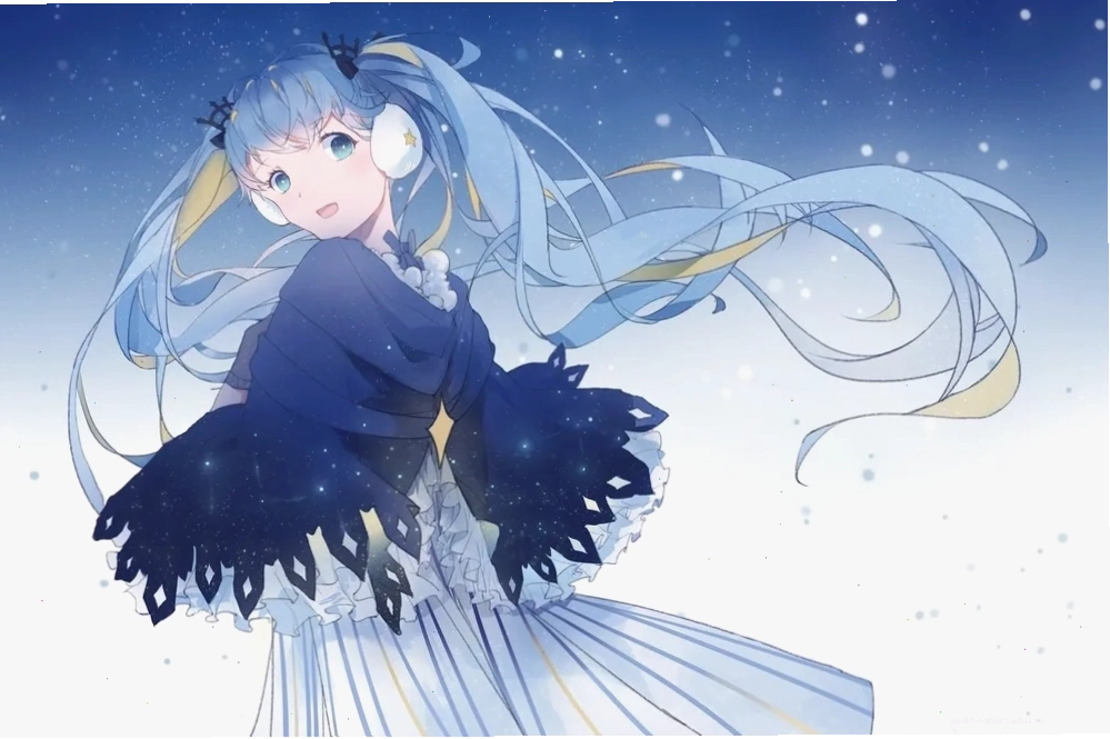 Ảnh anime nữ với mái tóc xanh dương huyền ảo