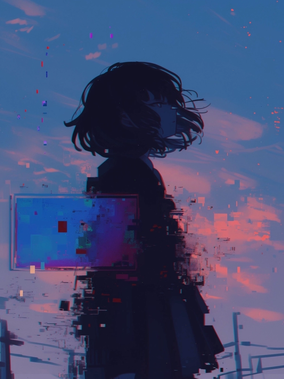 Ảnh anime vô cảm với đôi mắt màu xanh biếc đầy thu hút