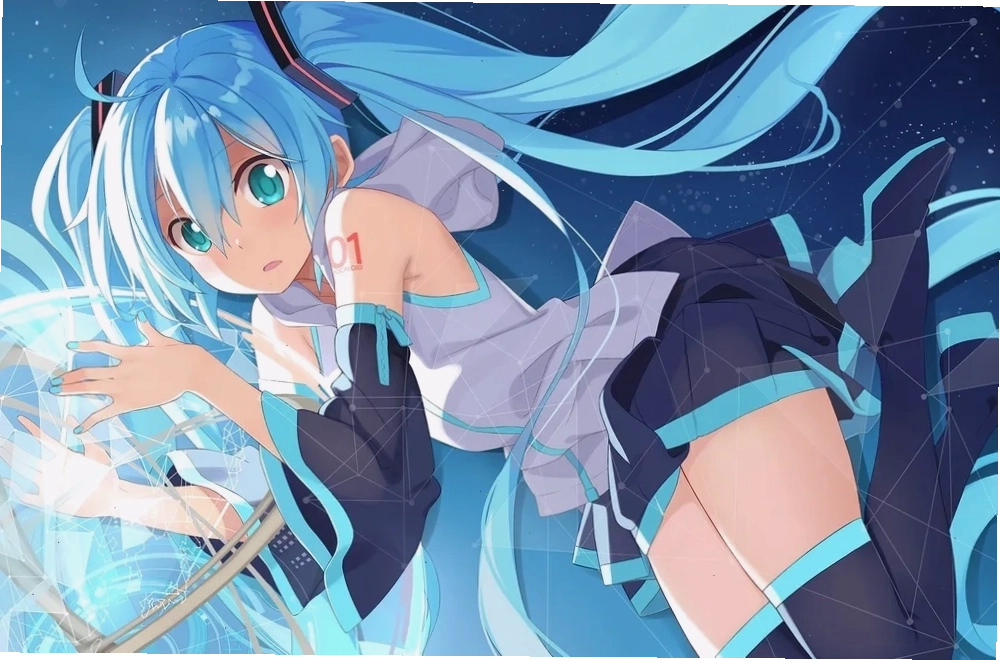 Ảnh gái anime với mái tóc xanh nổi bật