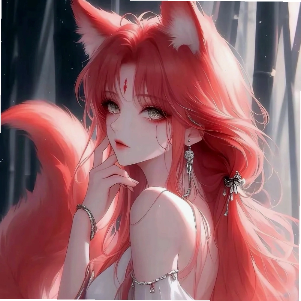 Ảnh hồ ly anime nữ với đôi mắt xanh biếc
