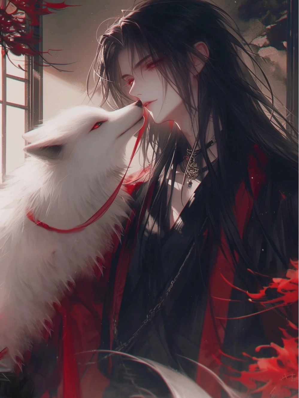 Ảnh hồ ly anime nữ với mái tóc đỏ rực