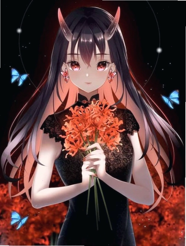 Anime buồn nữ với hoa bỉ ngạn đỏ tượng trưng cho nỗi đau
