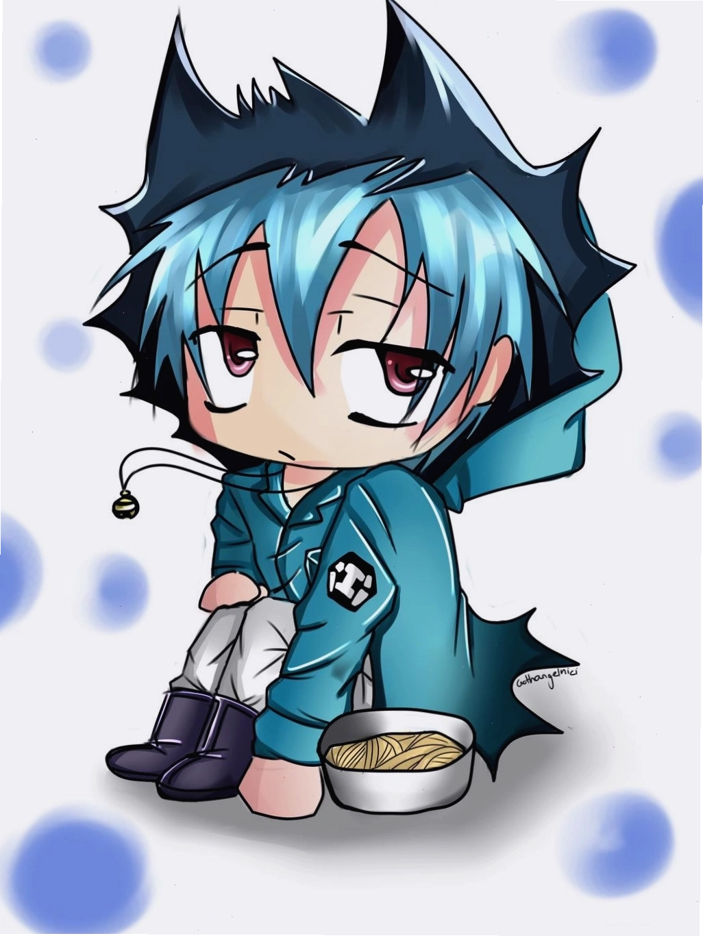 Anime chibi boy với nét buồn man mác