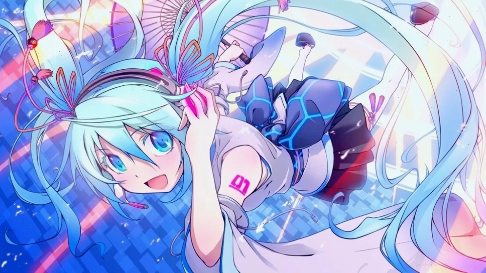 Anime nữ màu xanh dương 3d với hiệu ứng đồ họa ấn tượng