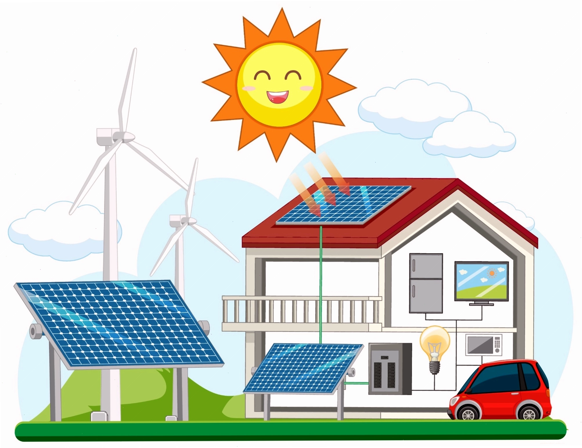 Các tấm pin năng lượng mặt trời trên mái nhà
