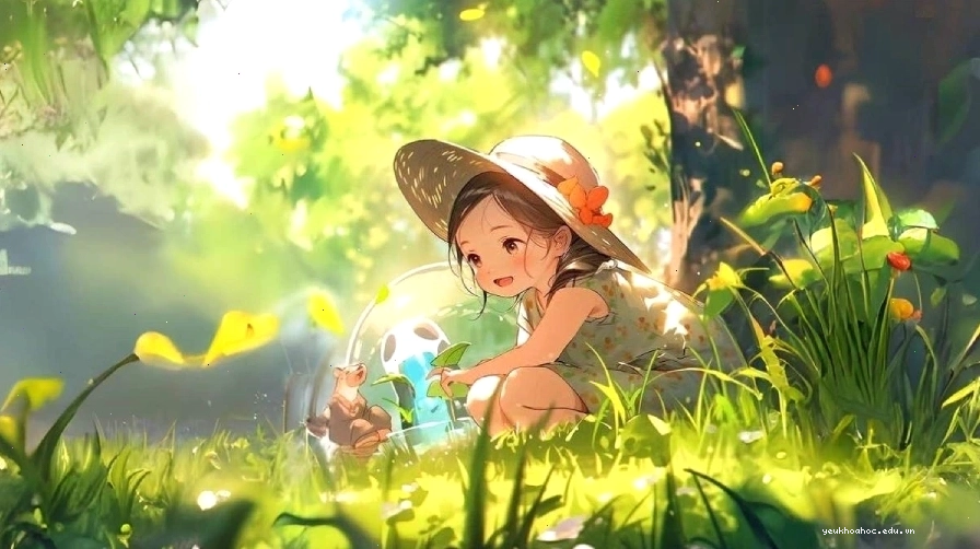 Cảnh Anime 3D với những ngọn đồi xanh mướt dưới ánh nắng