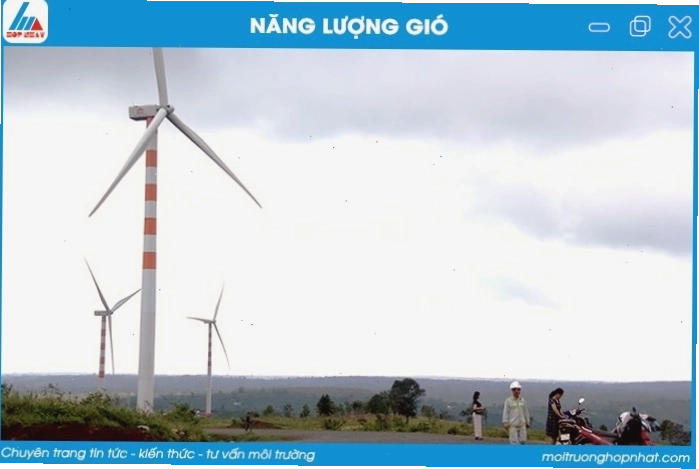 Cánh đồng điện gió ngoài khơi với các tua bin quay mạnh mẽ