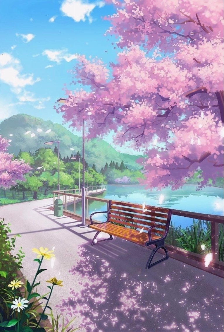 Cảnh vật anime lãng mạn với ánh sáng dịu nhẹ