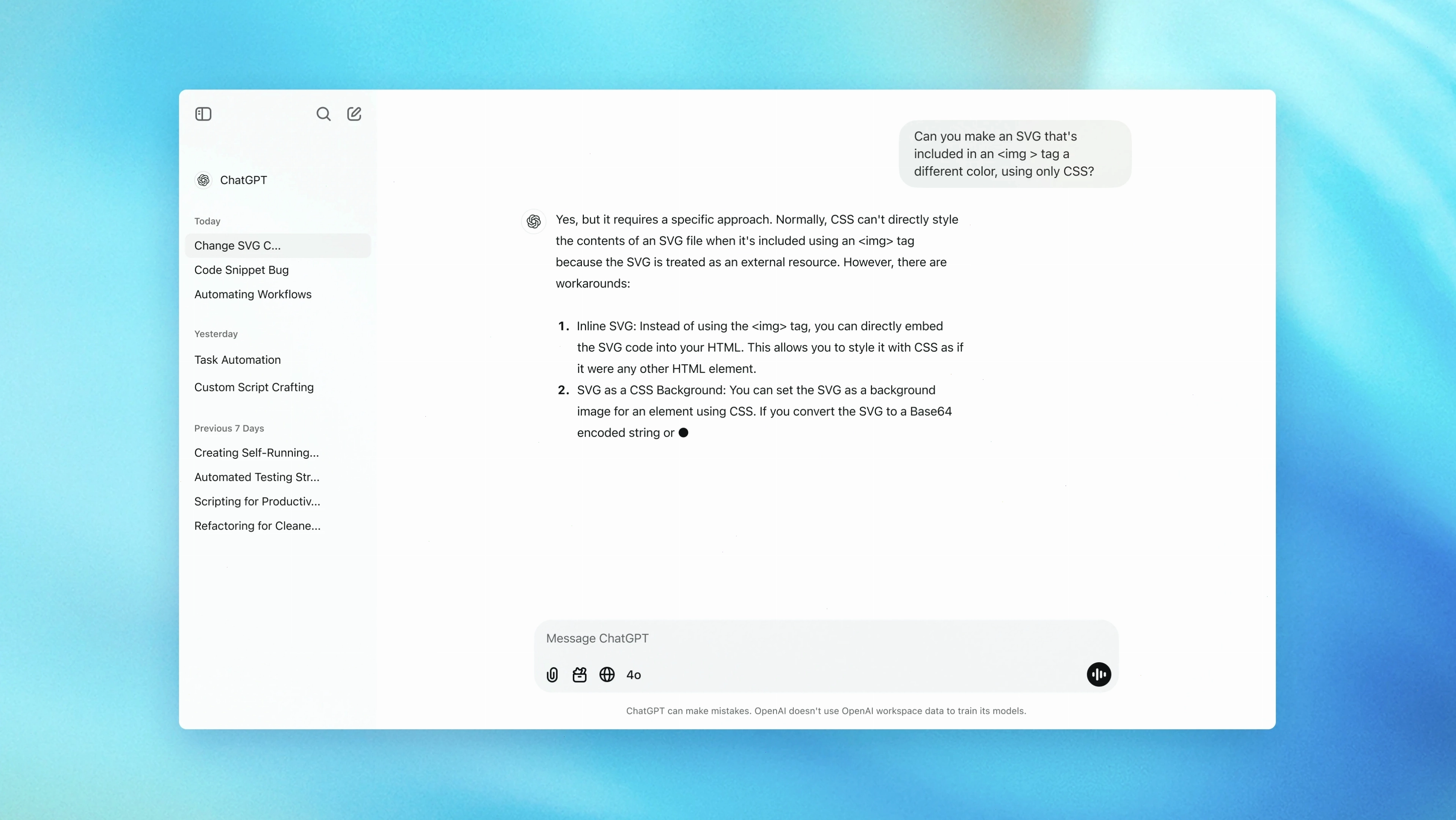 ChatGPT tạo mã CSS theo yêu cầu người dùng