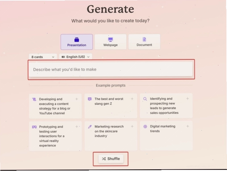 Chọn chế độ Presentation và nhập nội dung vào Gamma AI