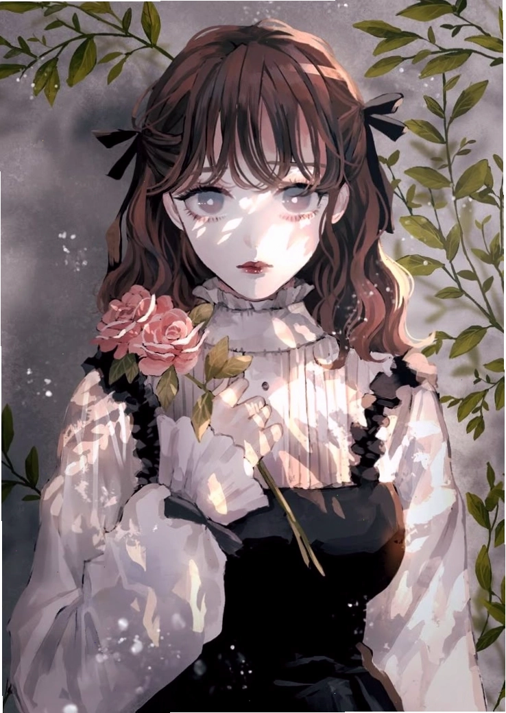 Cô gái anime với mái tóc dài và trang phục lộng lẫy, toát lên vẻ kiêu sa