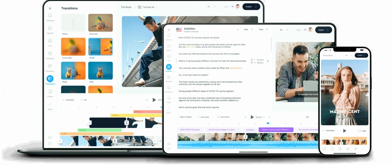 Giao diện ứng dụng VEED.IO trên nhiều thiết bị