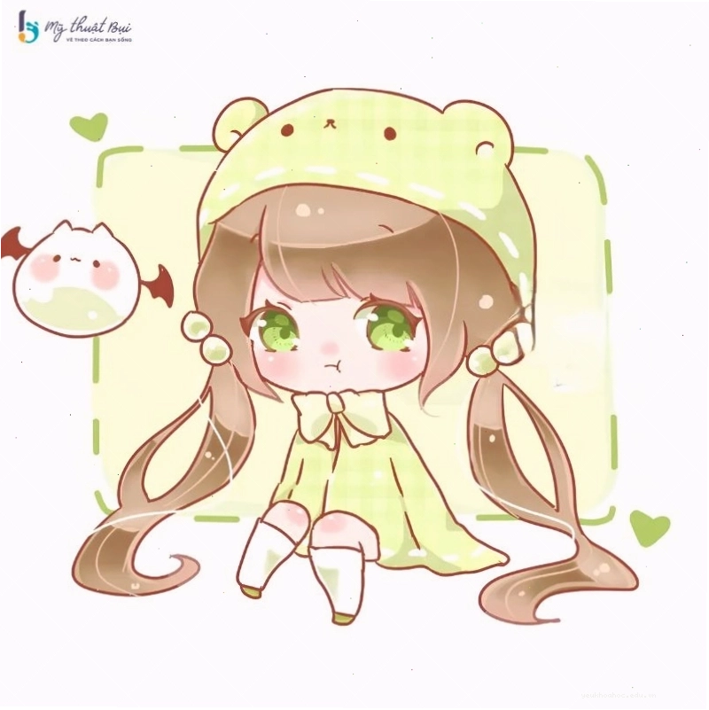 Hình ảnh anime chibi nữ đang đọc sách với vẻ mặt chăm chú