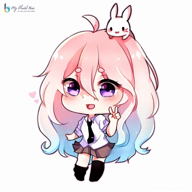 Hình ảnh anime chibi nữ dễ thương với trang phục váy áo màu pastel