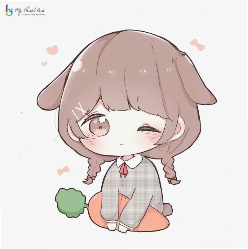 Hình ảnh anime chibi nữ với biểu cảm vui vẻ và trang phục đáng yêu