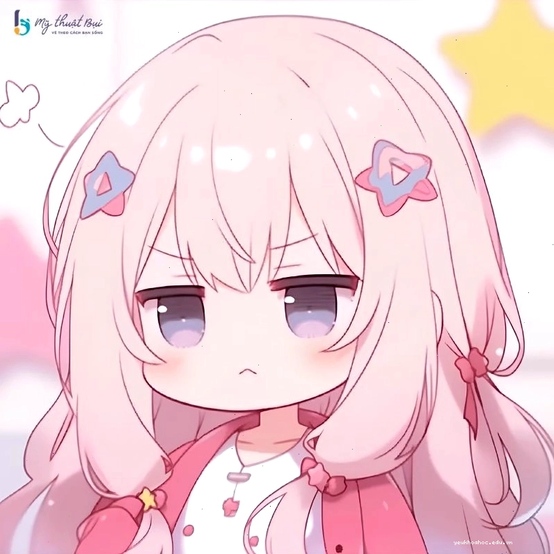 Hình ảnh anime chibi nữ với mái tóc dài và đôi mắt long lanh