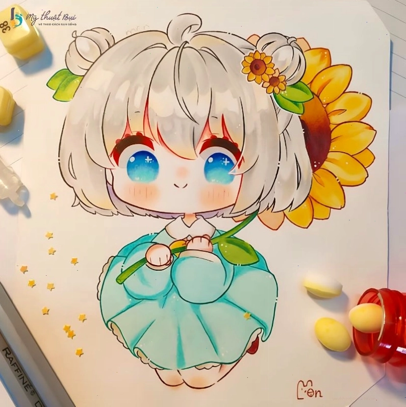 Hình ảnh anime chibi nữ với trang phục dạ hội lộng lẫy