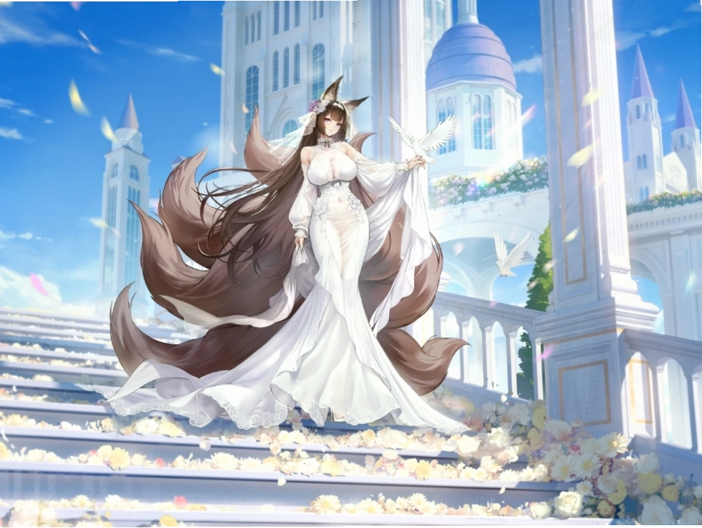 Hình ảnh anime hồ ly 9 đuôi với hào quang sức mạnh