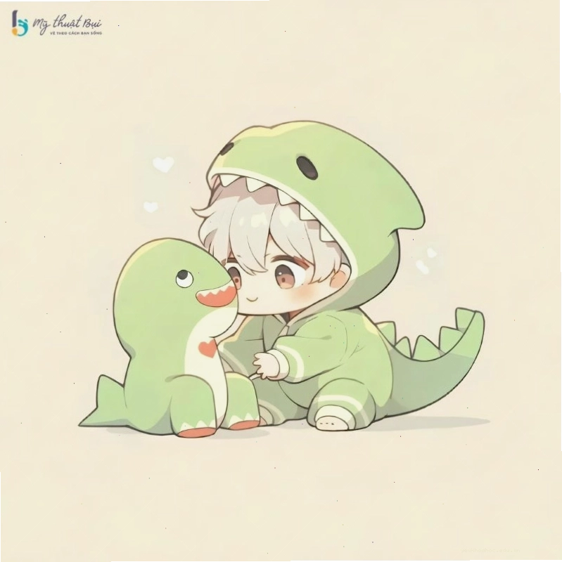Hình ảnh anime nam chibi với mái tóc ngộ nghĩnh và trang phục năng động