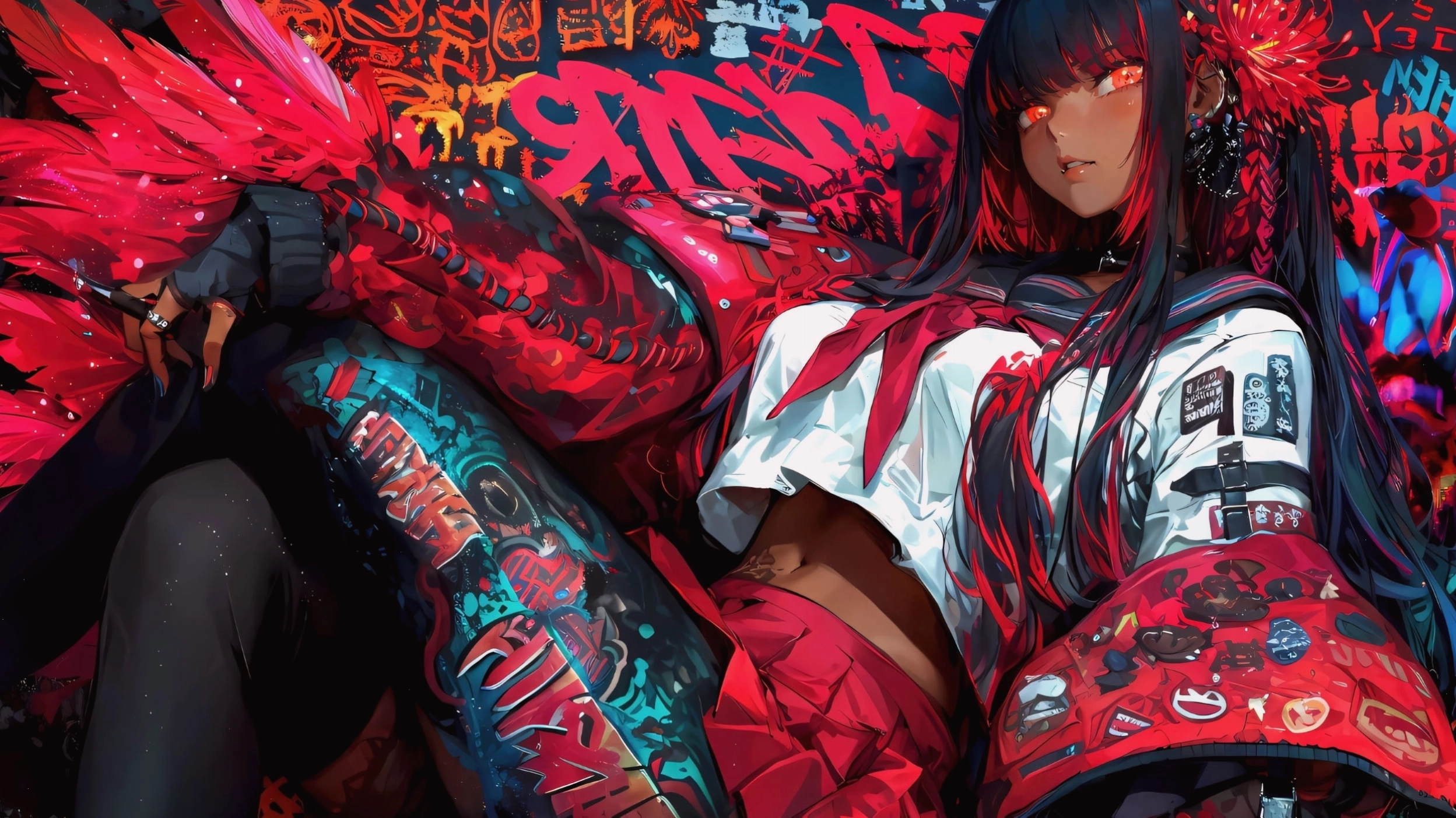 Hình ảnh anime nam ngầu với ánh mắt sắc lạnh và mái tóc đen dài
