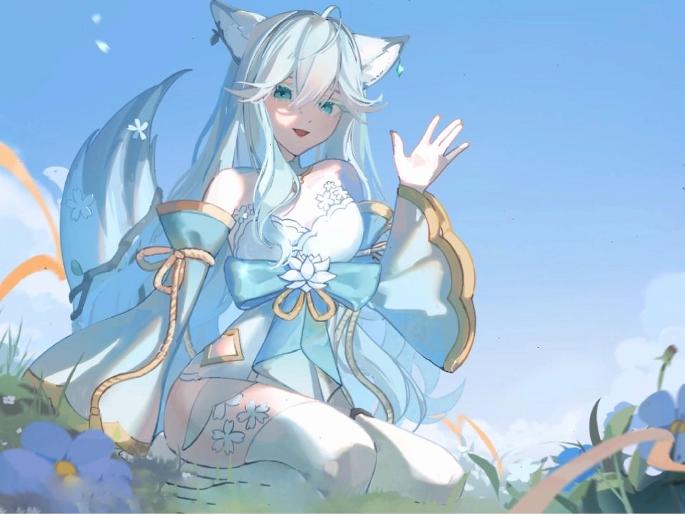Hình ảnh anime nữ hồ ly với đôi mắt to tròn và biểu cảm quyến rũ