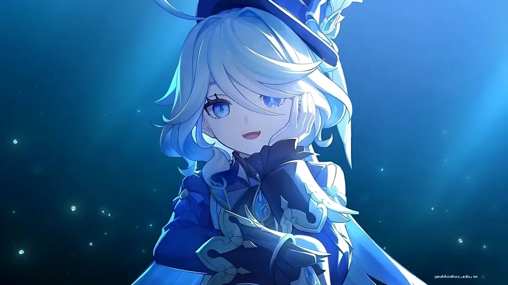 Hình ảnh cô gái anime tóc xanh dương với ánh mắt sắc sảo