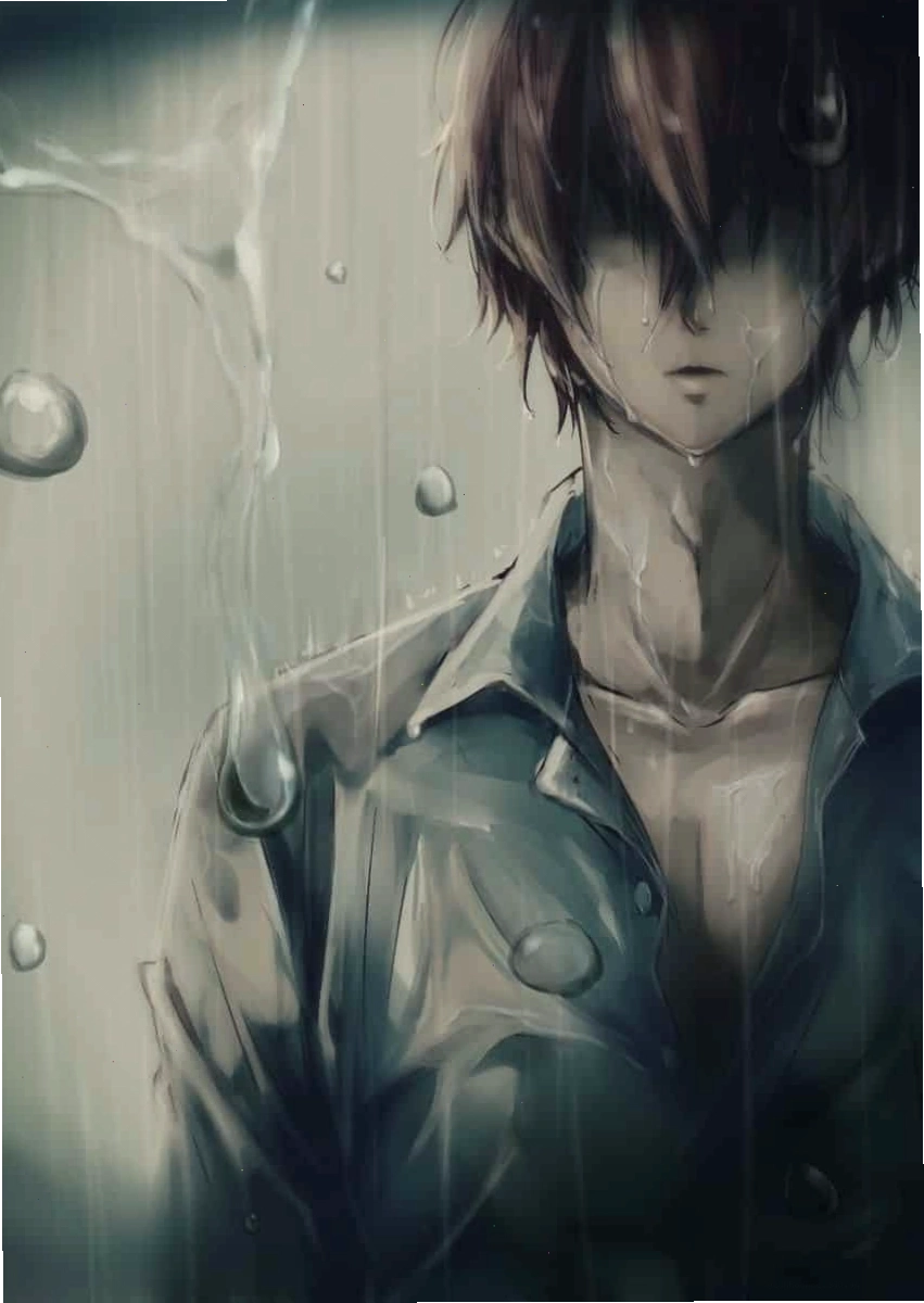 Hình Anime Buồn Nam chàng trai đứng khóc trong mưa đầy cảm xúc