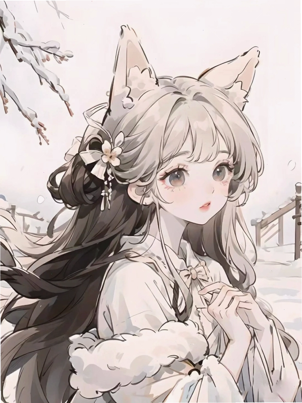 Hồ ly anime nữ với biểu cảm tinh nghịch