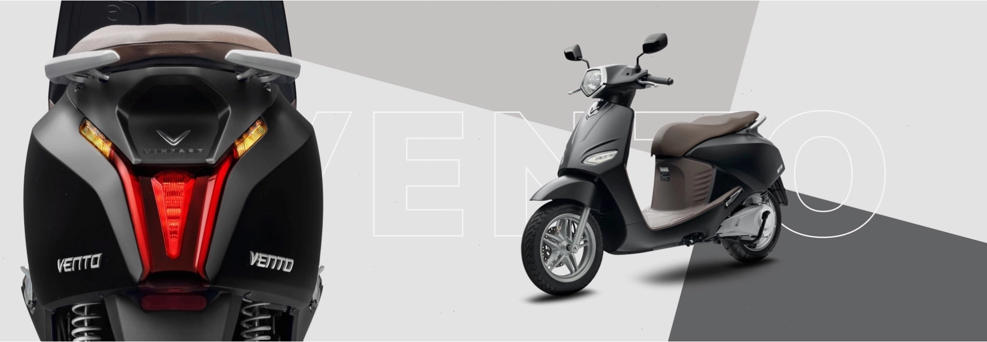 Kiểu dáng xe máy điện VinFast Vento màu đen với yên nâu
