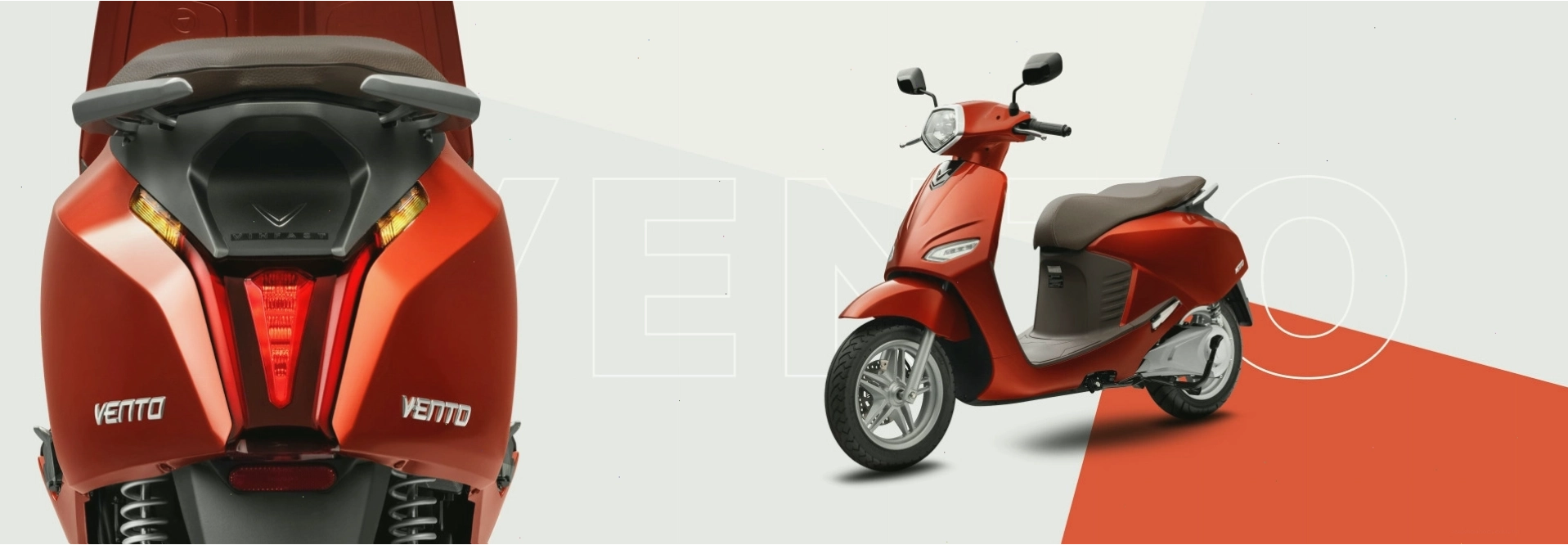 Kiểu dáng xe máy điện VinFast Vento màu đỏ cam với yên nâu