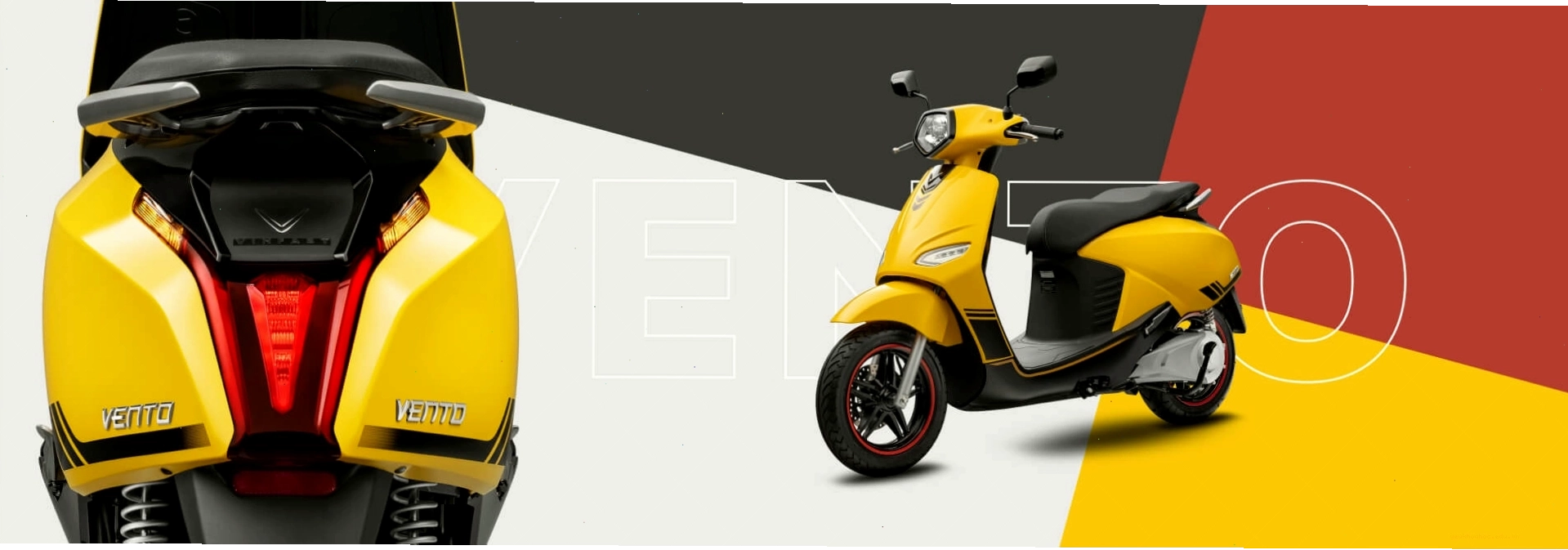 Kiểu dáng xe máy điện VinFast Vento màu vàng với yên đen