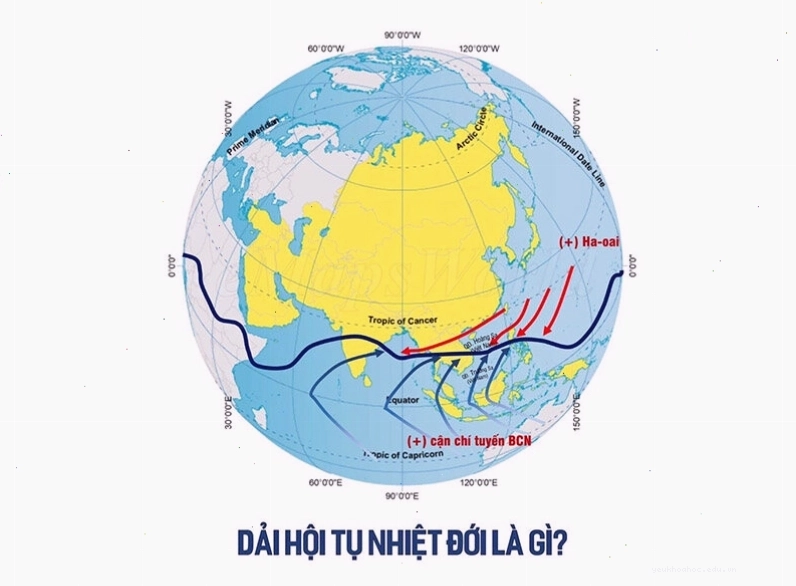Minh họa dải hội tụ nhiệt đới trên bản đồ