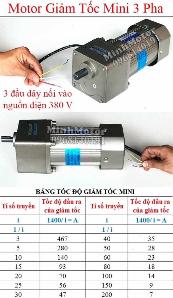 Motor giảm tốc mini 3 pha 380V cho ứng dụng công nghiệp