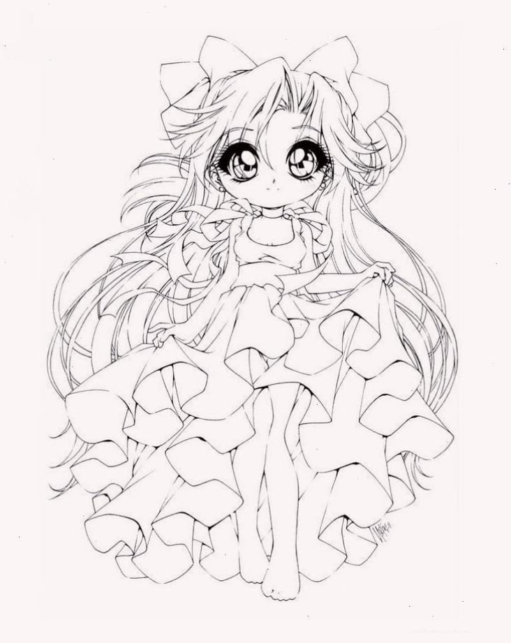 Nhân vật anime cute dễ thương với trang phục váy hoa