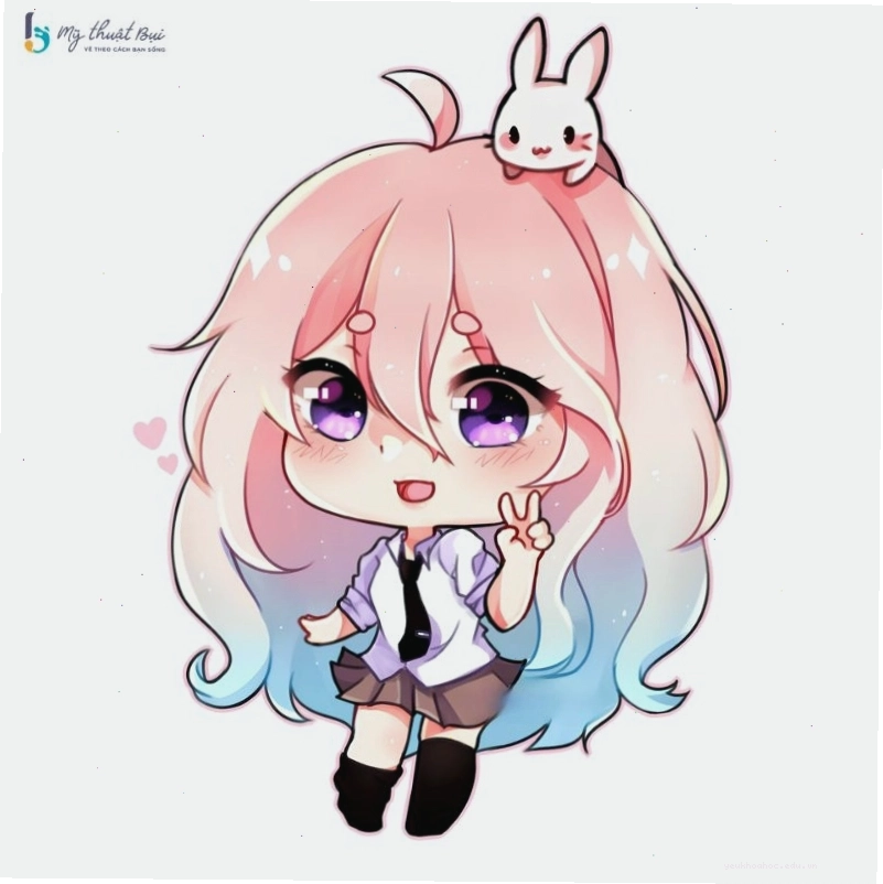 Nhân vật chibi được tô màu với tông màu pastel dịu mắt