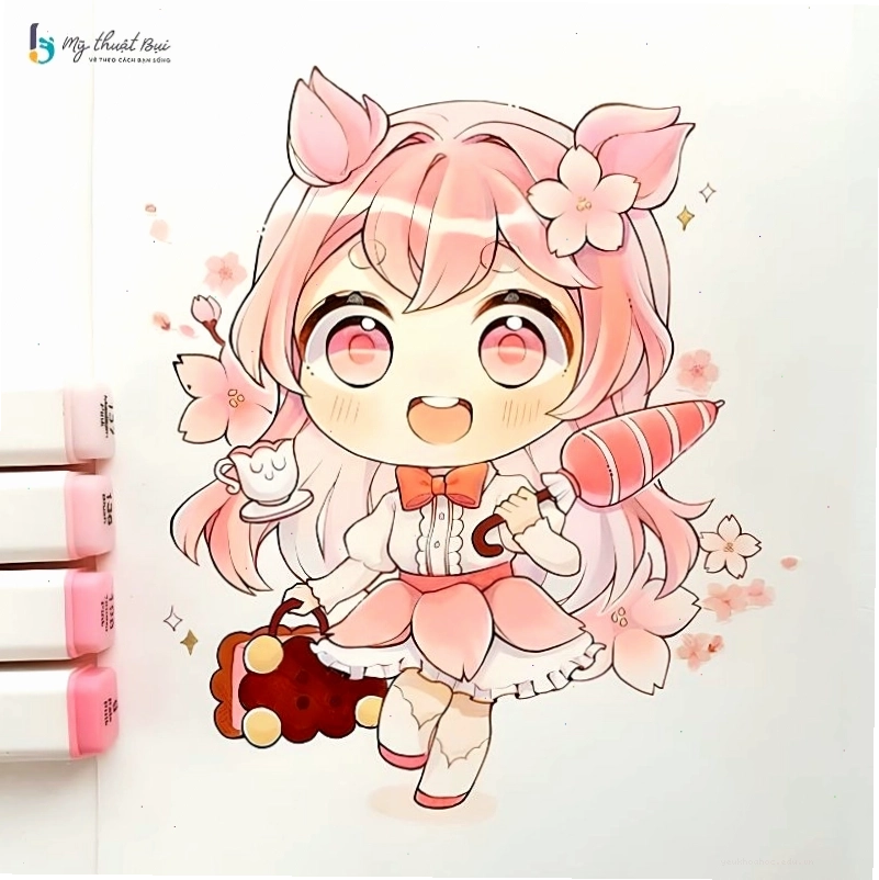 Nhân vật chibi hoàn chỉnh với trang phục đáng yêu