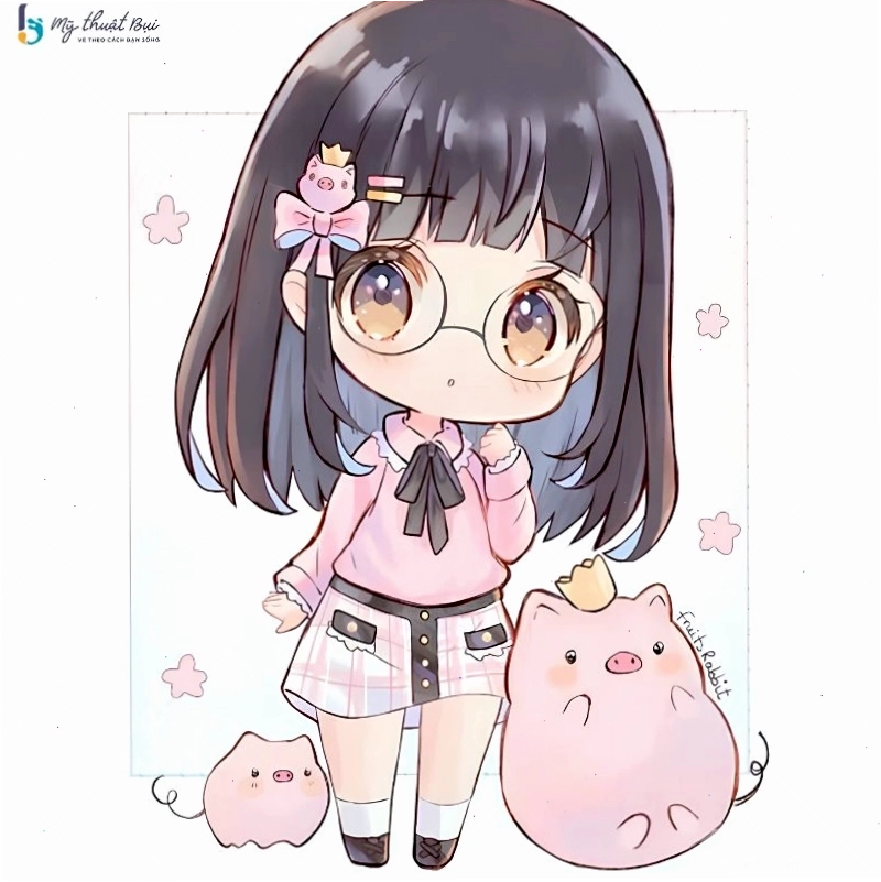 Nhân vật chibi với mái tóc ngắn và tai mèo dễ thương