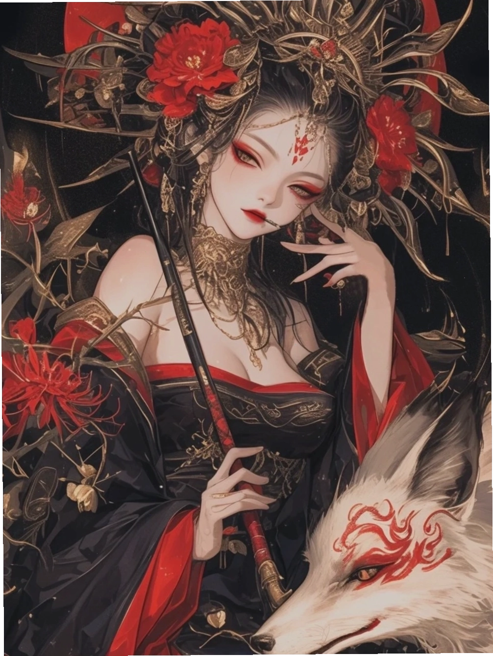 Nữ hồ ly anime trong khung cảnh huyền ảo