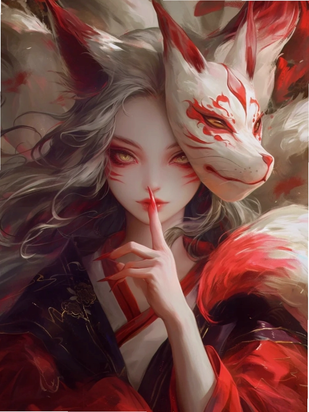 Nữ hồ ly anime với trang phục truyền thống và nét đẹp tinh tế