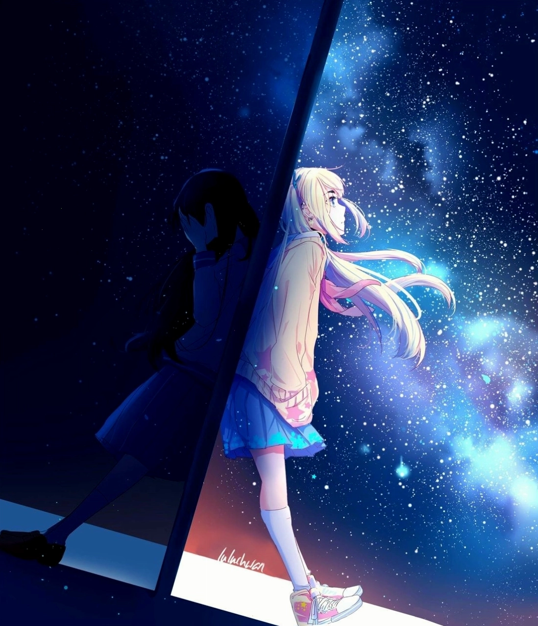 Sad girl anime với mái tóc dài che khuất khuôn mặt