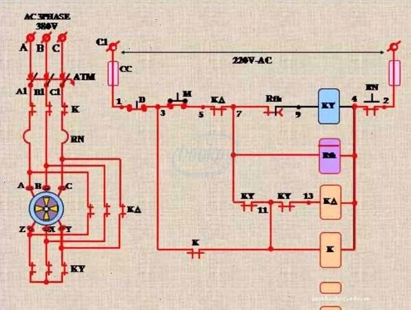 Sơ đồ đấu dây chi tiết cho mạch khởi động sao tam giác