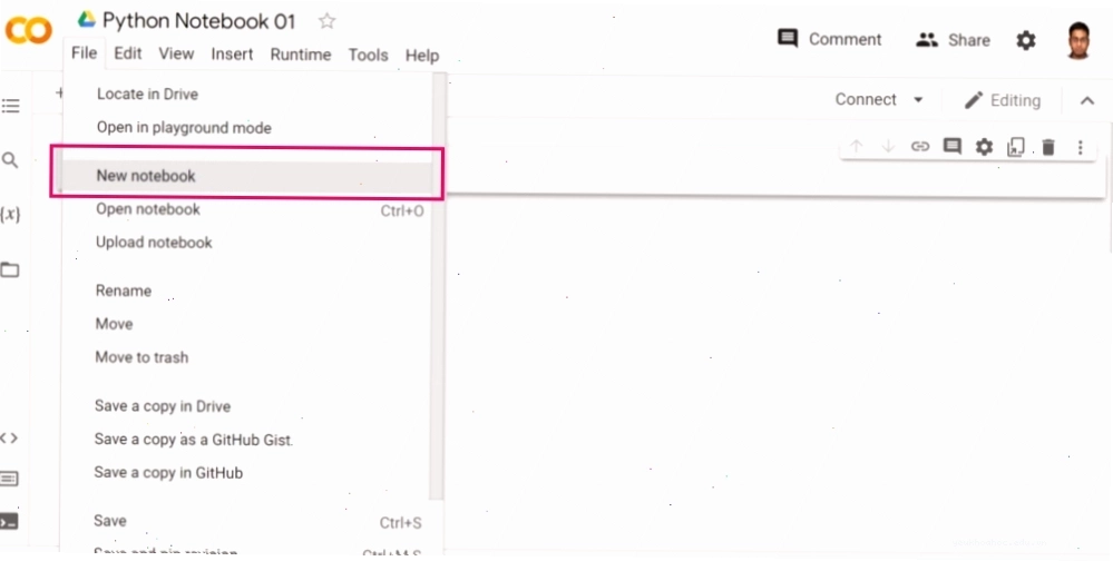 Tạo một Notebook mới trên Google Colab