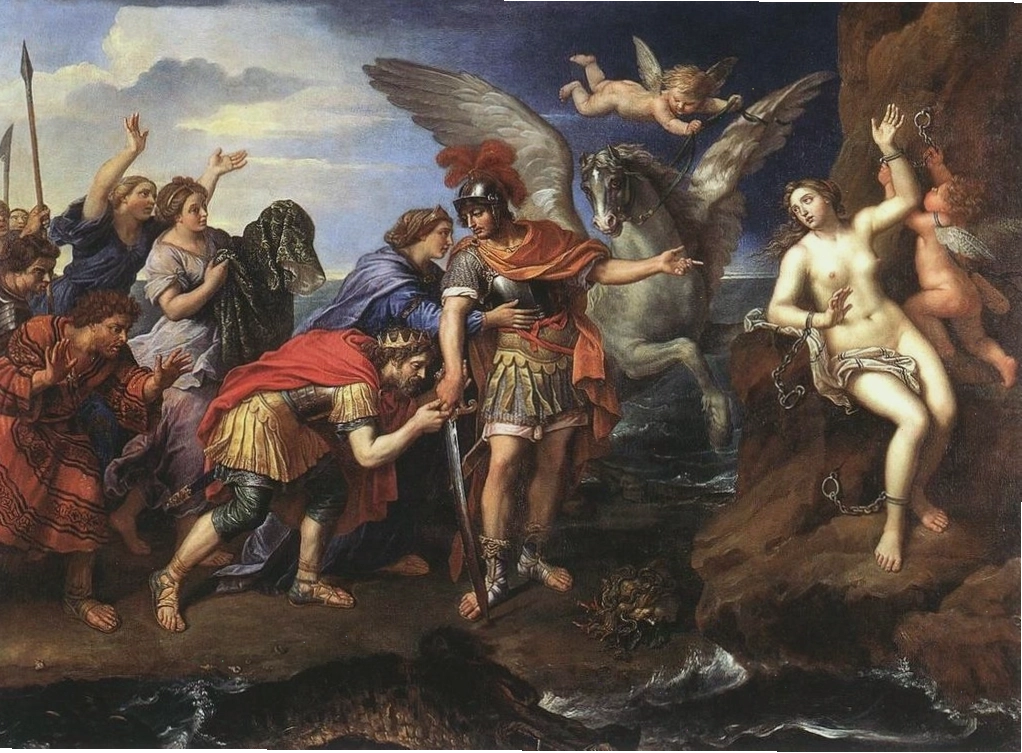 Tranh minh họa cảnh vua Cepheus và hoàng hậu Cassiopeia cảm tạ anh hùng Perseus