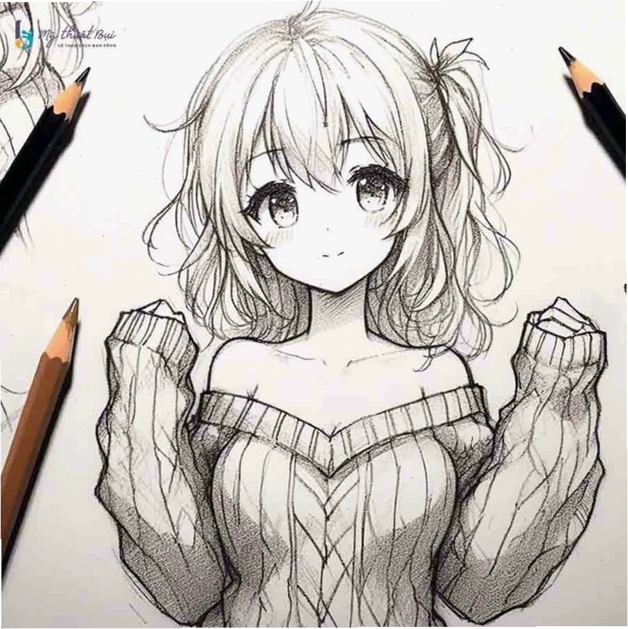 Tranh vẽ anime nữ đẹp với phong cách dễ thương