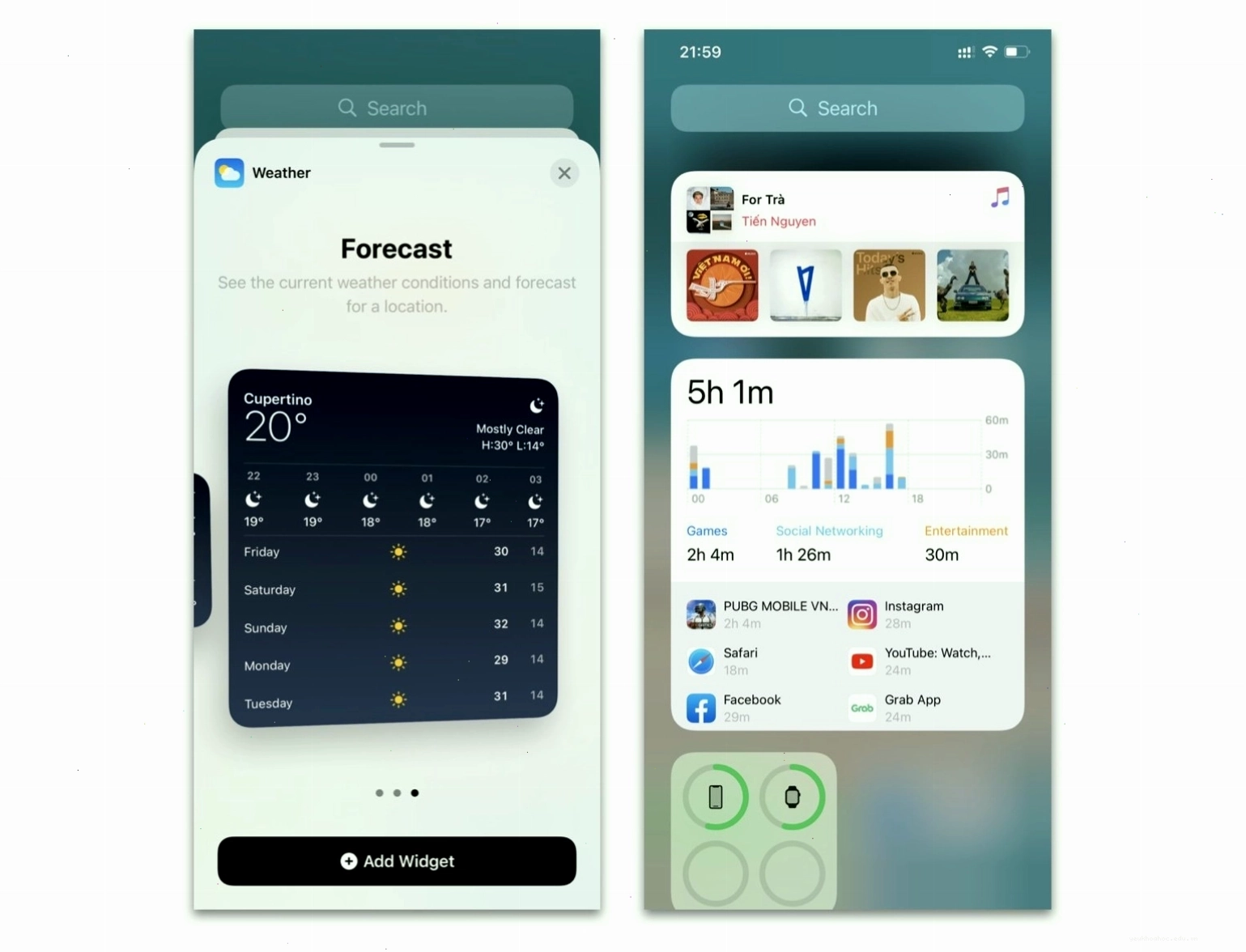Widget trên màn hình Home iOS 14