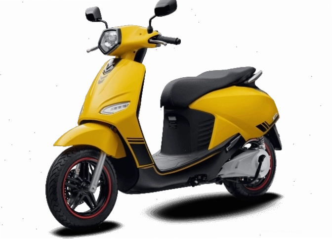 Xe máy điện VinFast Vento màu vàng với yên đen nổi bật