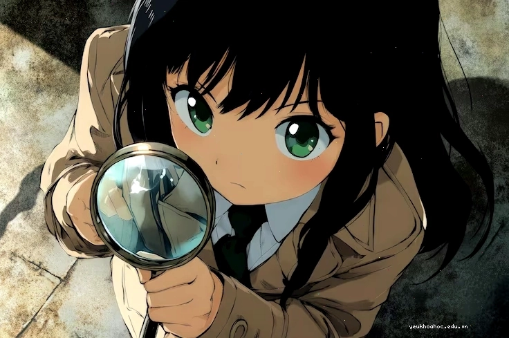 A woman holding a magnifying glass in her hand