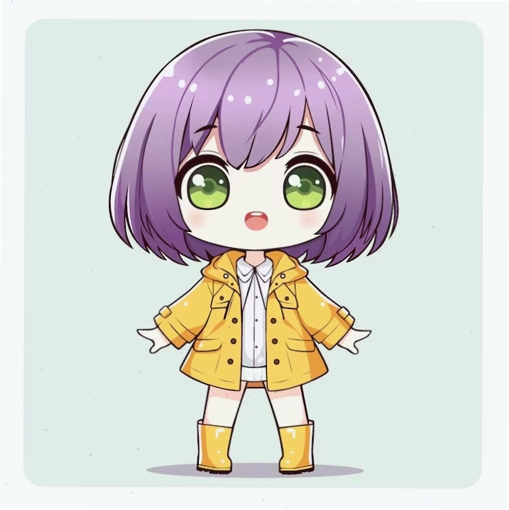 Cô gái chibi mặc áo mưa vàng đáng yêu